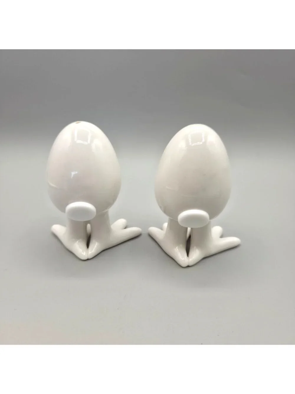 Eggs With Legs Ceramic Salt & Pepper Shakers Eggs Bird Feet White Gloss Finish